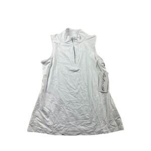 Lulu-B Sleeveless 1/4 Zip-Up Neckline Pullover Top White UPF 50 Womens Small NWT